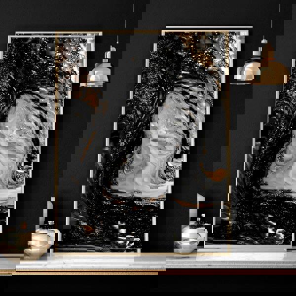 Abstract large wall art | set of 3 Black and Gold wall art prints