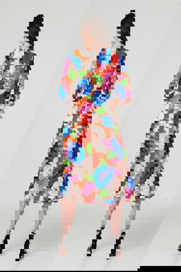 Red | Floral 3/4 Sleeve Midi Dress