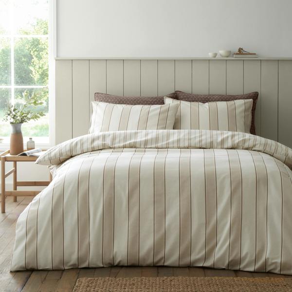 Bianca Brushed Regal Stripe Cotton Reversible Duvet Cover Set Natural