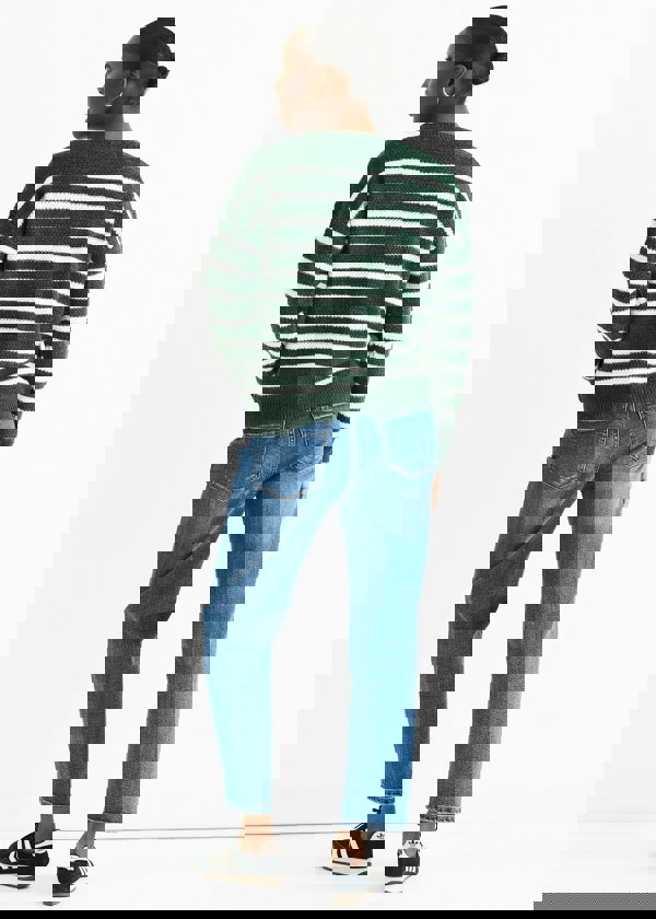 Gini London Green Stripe Chunky Knit Oversized Jumper