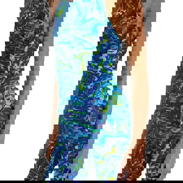 Blue green marbled TYR Thresher Hyperblitz Open Back Kneeskin swimsuit