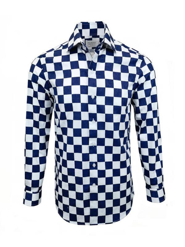 Navy Square Check Slim Fit Shirt