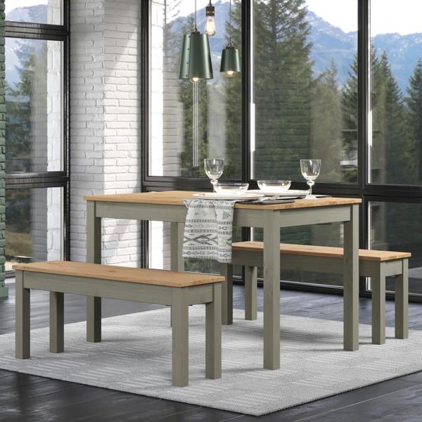 Core Products Linea 3-Piece Dining Set, Table & 2 Benches, Scandinavian Design