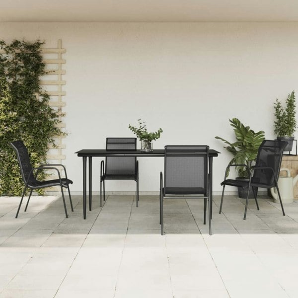 Berkfield 5 Piece Garden Dining Set Black Steel and Textilene