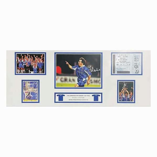 Gianfranco Zola signed Chelsea 1998 ECWC Winners storyboard. — Standard Framing