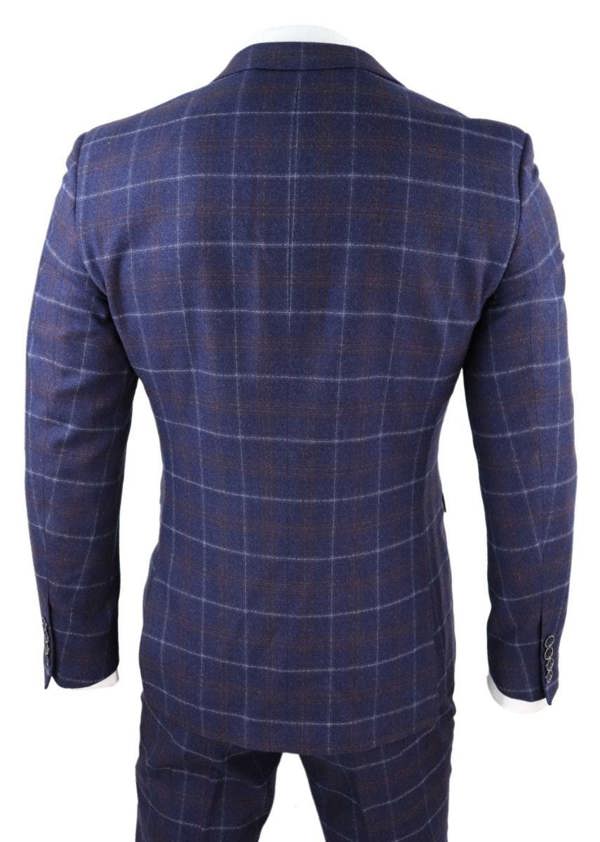 Paul Andrew Mens 3 Piece Navy Blue Wool Check Retro Suit