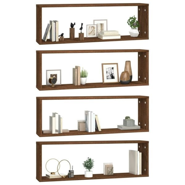 Berkfield Wall Cube Shelves 4 pcs Brown Oak 80x15x26.5 cm Engineered Wood
