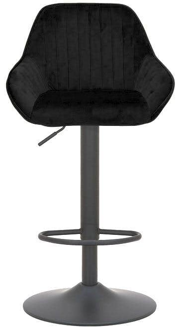Lamboro Velluto Velvet Kitchen Bar Stool, Matt Black Stem & Base, Adjustable Gas Lift With Backrest, Breakfast Bar Stool - Black