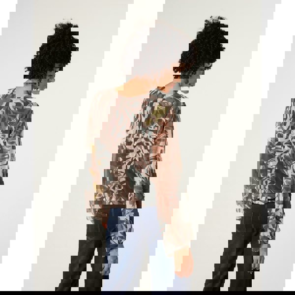 Blue Vanilla Printed Mesh V Neck Puffball Top