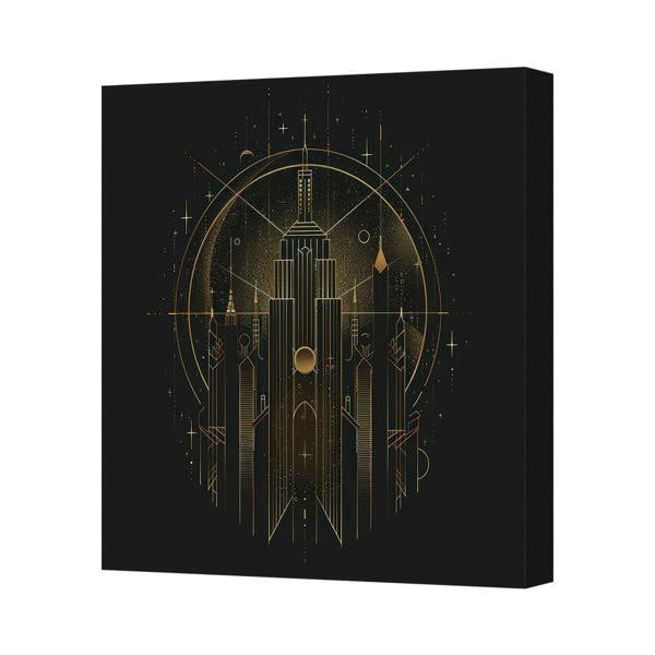 Benjamin Tate Design Golden Geometric Cityscape Canvas Art Print On Black Backdrop