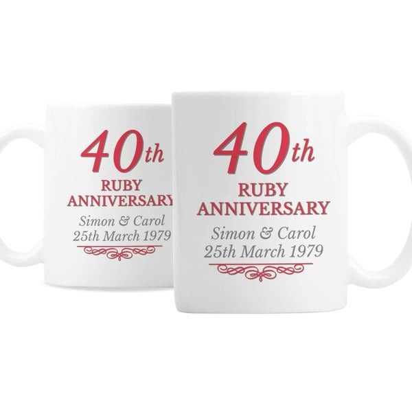 Personalised Memento Company Personalised 40th Ruby Anniversary Mug Set