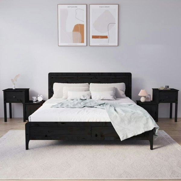 Berkfield Bedside Cabinet 2 pcs Black 79.5x38x65.5 cm Solid Wood Pine