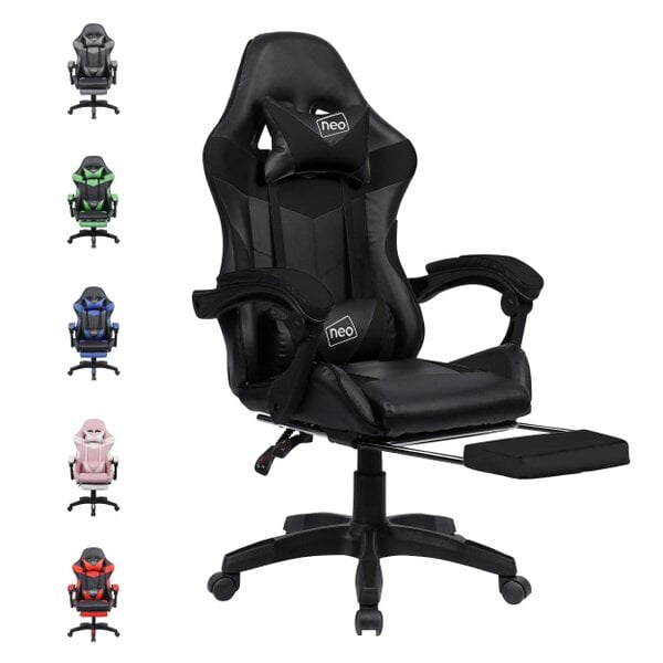 Neo Black PU Leather Gaming Chair with Footrest