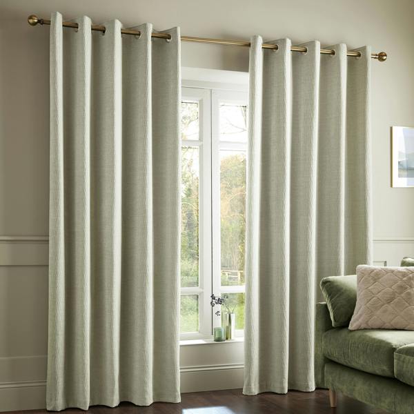 Catherine Lansfield Crinkle Chenille Lined Eyelet Curtains Natural