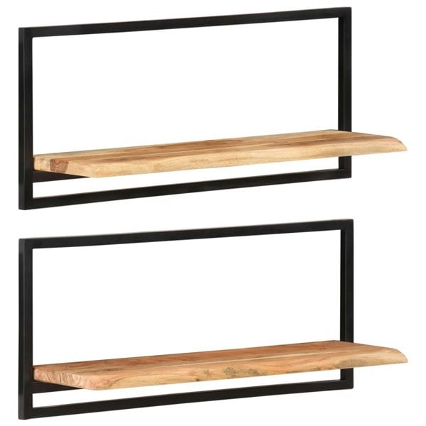Berkfield Wall Shelves 2 pcs 80x25x35 cm Solid Wood Acacia and Steel
