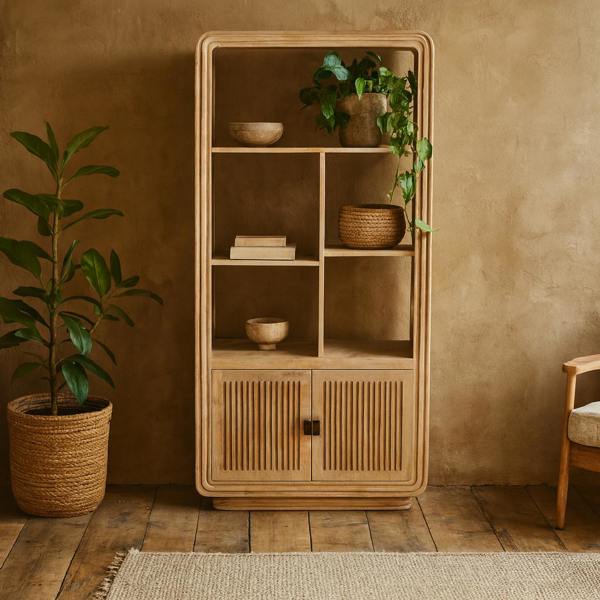 Wyld Haus Arizona Natural Mango Wood Display Cabinet with 2 Doors