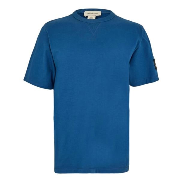 Calvin Klein Mens Badge Crew Neck Regular T-Shirt - Blue - 