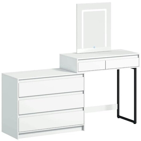 Vanity Makeup Desk LED Mirror Dressing Table Large Storage 5 Drawers White