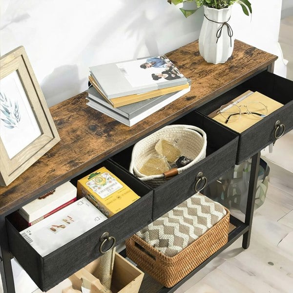 Rafaelo Mobilia Slim Sofa Table with 3 Non-woven Drawers