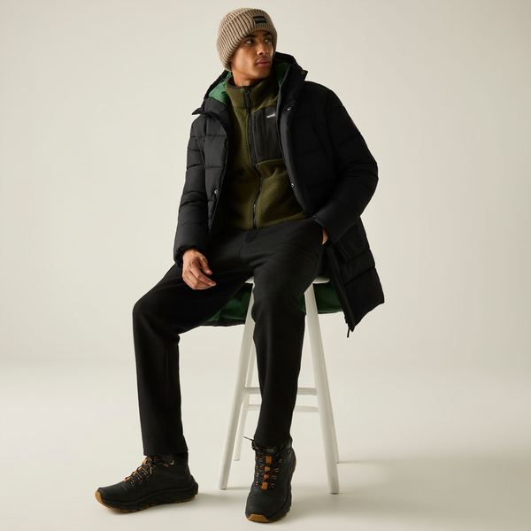 Regatta Mens Marek Longline Hybrid Jacket - Black/Pine Needle