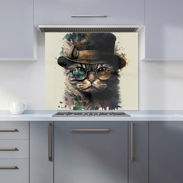 Warren Reed - Designer Cat With Glasses And Hat Splashart Kitchen Splashback