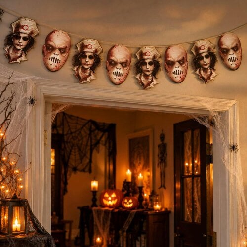 Shatchi 24x16cm Bloody Faces Halloween Hanging Garland with 8 Decorative Cut-Outs