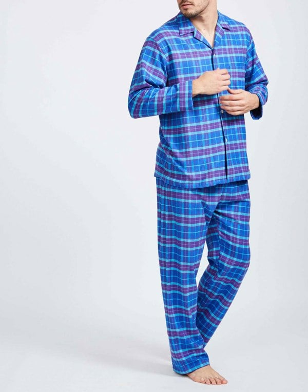 Men's Brushed Cotton Pyjama Set – Ultraviolet Check - British Boxers