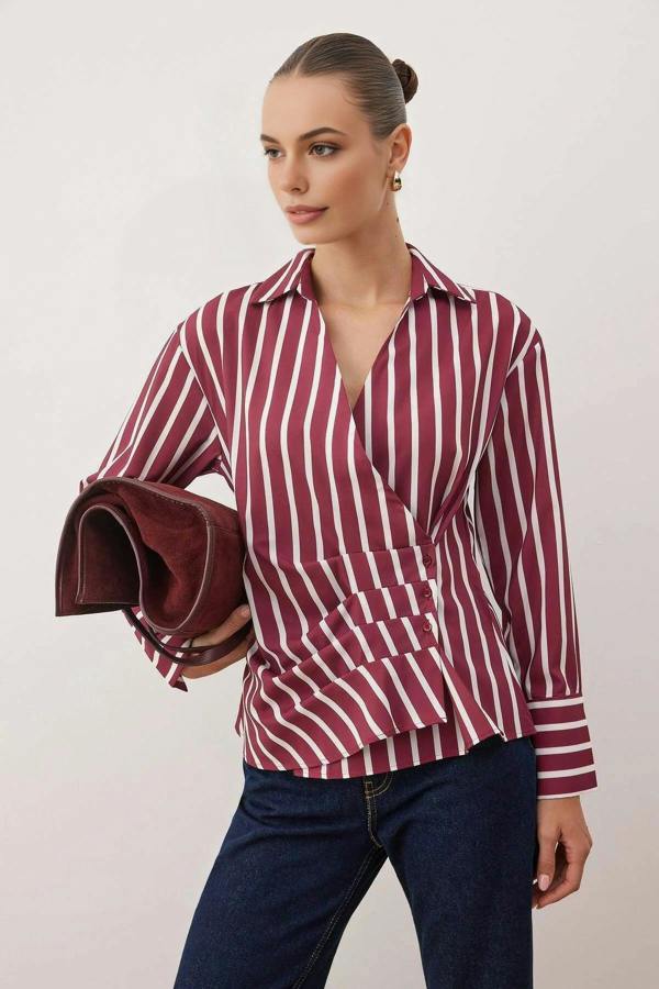 WOVCOR Striped Pleated Detail Shirt