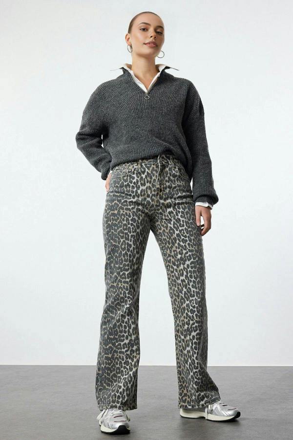 WOVCOR Leopard Print High Waist Wide Leg Jeans