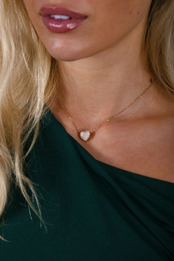 SVNX Moonstone Heart Necklace & Earrings Set in Gold Colour - Gift Boxed