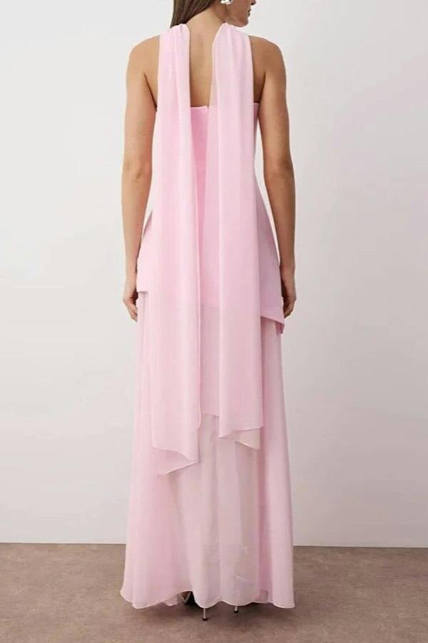 WOVCOR Woven Maxi Evening Dress with Shawl Detail