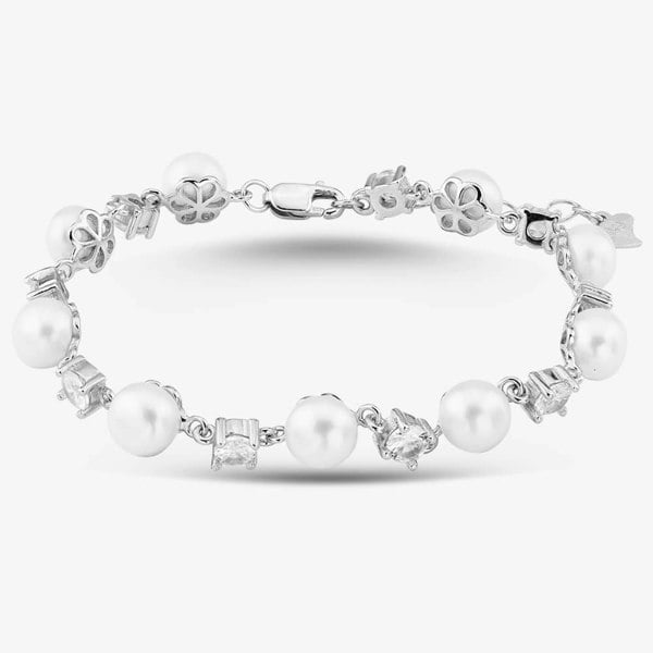T. H. Baker Silver Side Drilled Freshwater Pearl and Claw-set Cubic Zirconia Bracelet BRW70030FW
