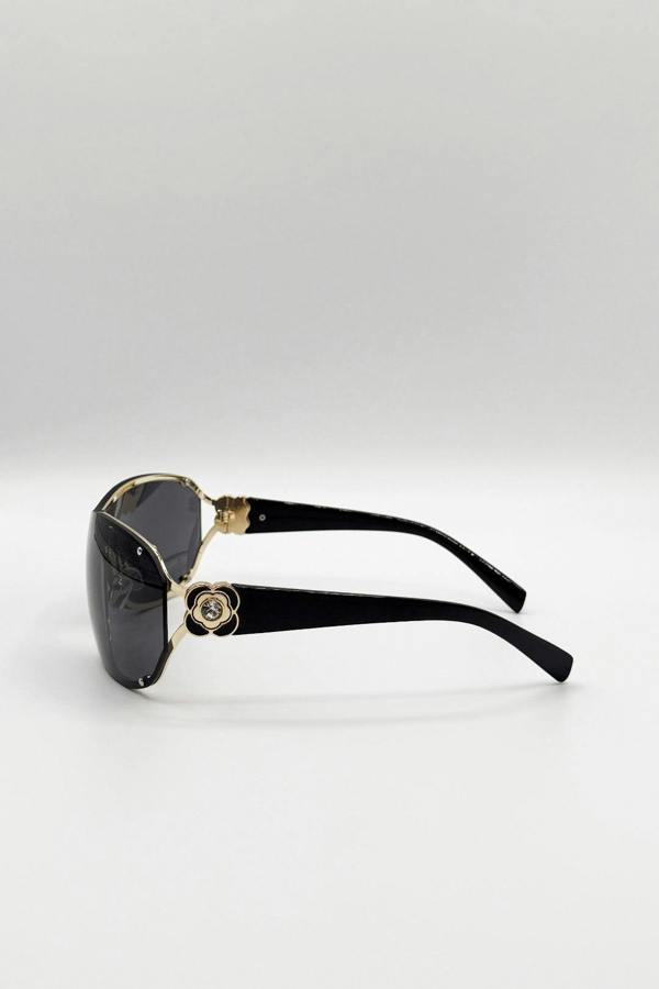 Vintage Rose Wrap Around Sunglasses In Black - svnx