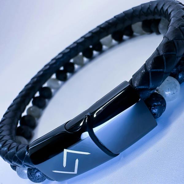 RUNESILK Leather, Onyx and Volcanic Bead Bracelet
