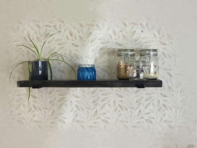 Rustic Reclaimed Scaffold Board Shelf – Ebony Finish with Brackets & Fixings