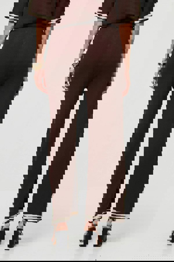 Brown | Floral Trim Top & Trousers Co-Ord Set
