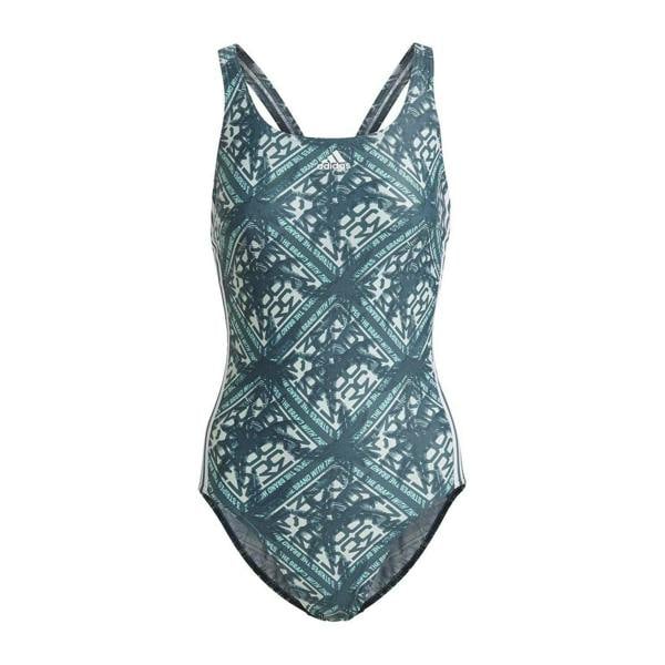 Adidas Womens/Ladies Sh3 Ro Geometric One Piece Swimsuit - Green - 