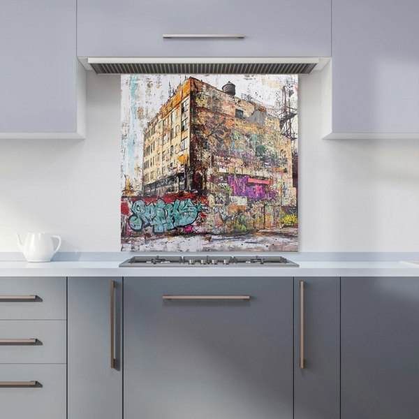 Warren Reed Urban Graffiti Building Art Glass Kitchen Splashback - 00024