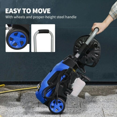 Bobobiy 1800W High Pressure Washer, 150 Bar Pressure, 420 L/h Flow, 6M Hose, Steel Handle Car Driveway, Blue