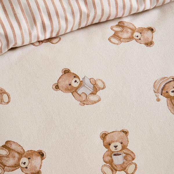 Catherine Lansfield Brushed Teddy Bear Cotton Reversible Duvet Cover Set Cream
