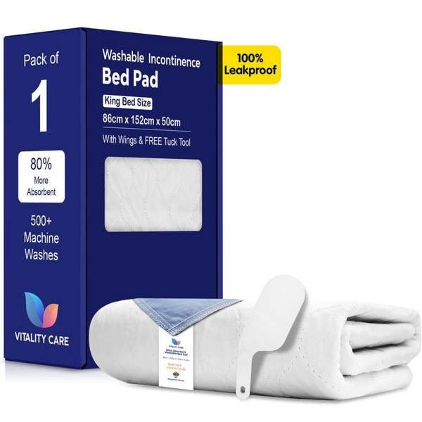 Vitality Care Incontinence Washable Bed Pads Reusable Tumbler dry Bed Size With Tucks & Tuck Tool