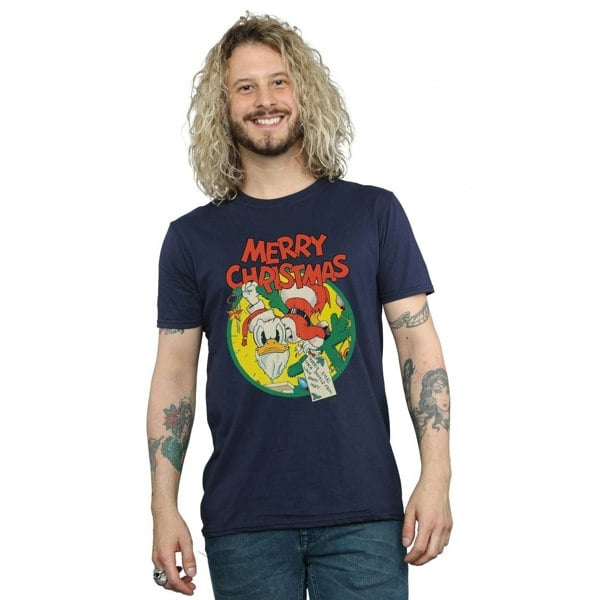 Disney Mens Donald Duck Merry Christmas T-Shirt - Navy Blue