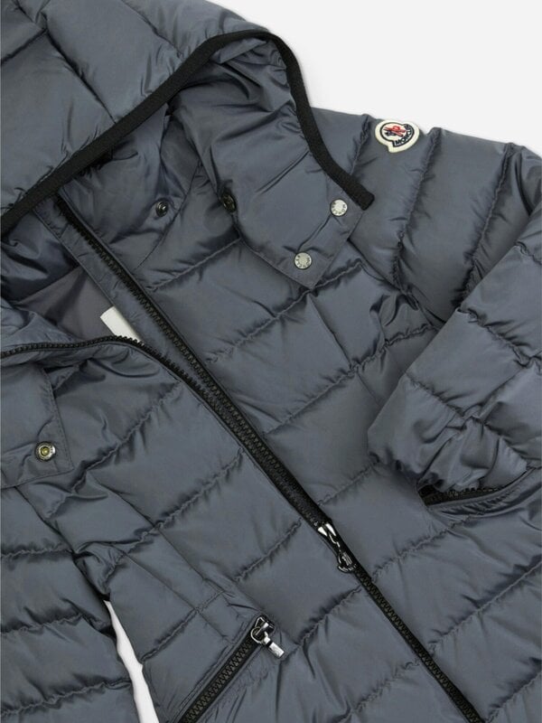Moncler Enfant Girls Down Padded Charpal Long Coat in Grey