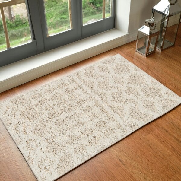 Livabliss Urban Shaggy USG2303 Geometric Cream Beige Soft Plush Pile Rug - 60 x 90 cm