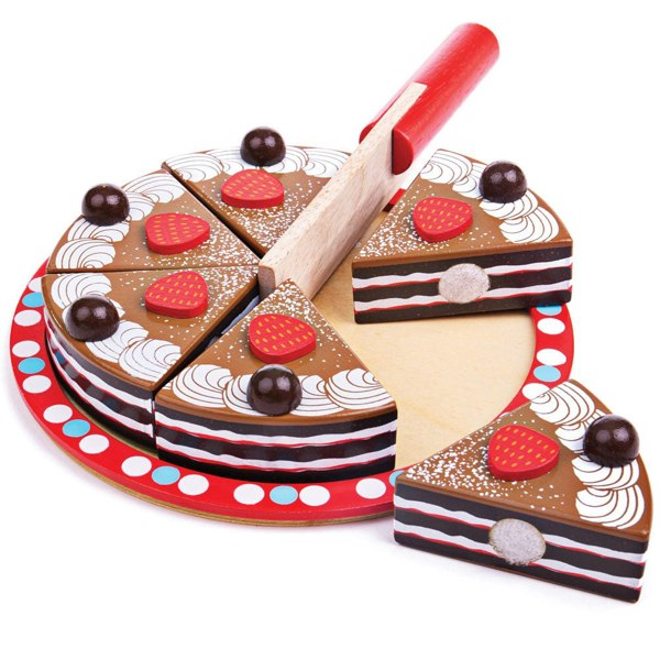 Bigjigs Toys Wooden Chocolate Cake Toy - Includes 6 Slices & Cake Slicer