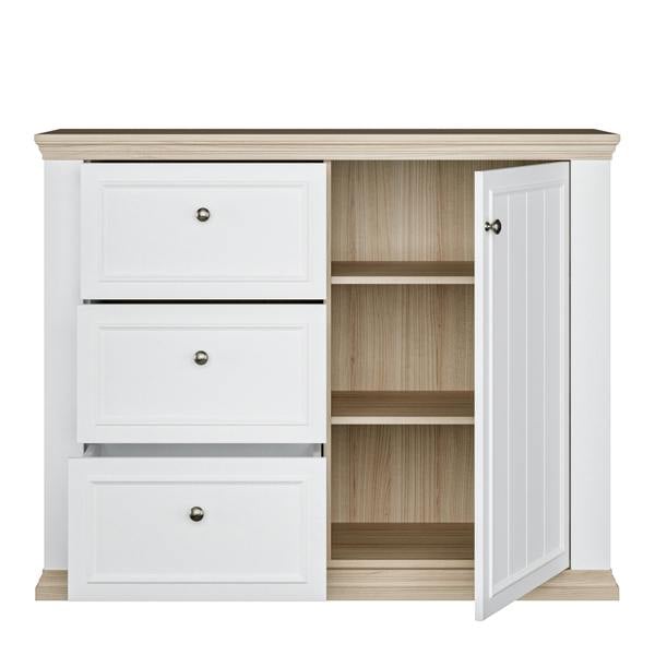 Furniture To Go Pontypool 3 Drawer & 1 Door Sideboard in White and Riva Oak