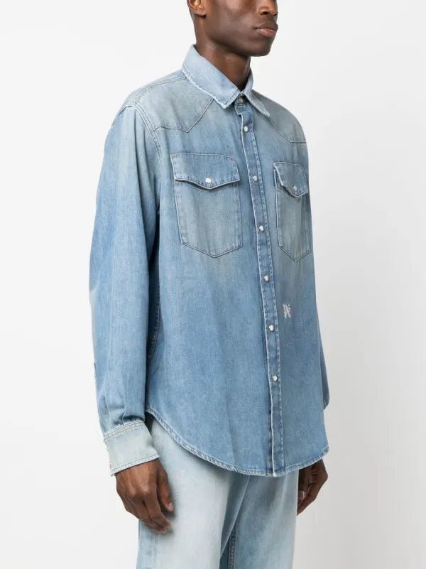 Palm Angels Pa Monogram Denim Shirt Light Blue - Supplied FashionPalm Angels
