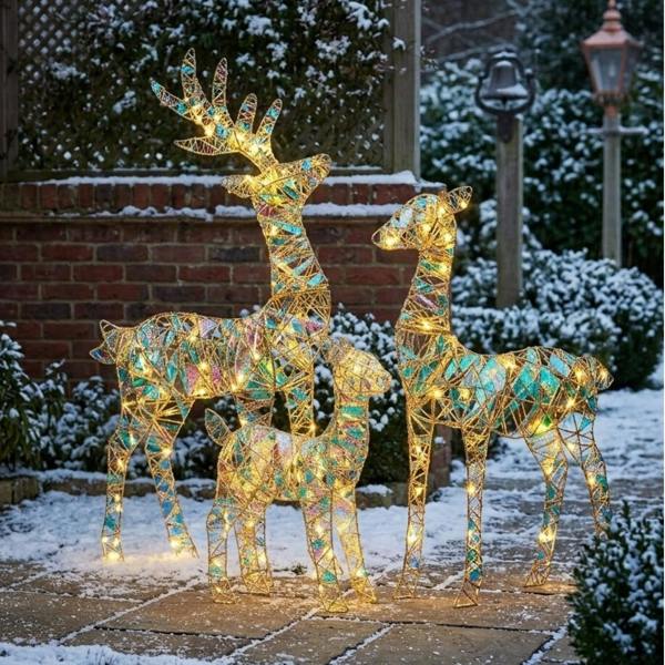 Garden Greatness Set of 3 Iridescent Light Up Reindeer Family