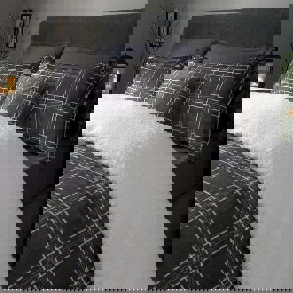 Smart Living Check Printed Flannel Fleece Duvet Set - Grey