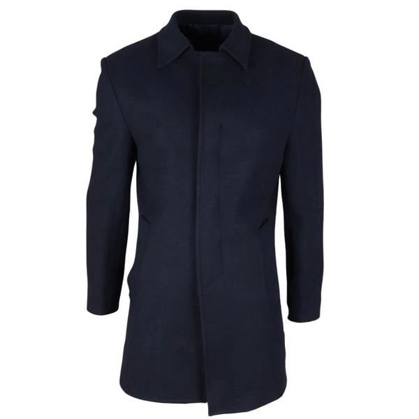 Infinity Leather Men's Wool Blend Classic Collar Navy Overcoat